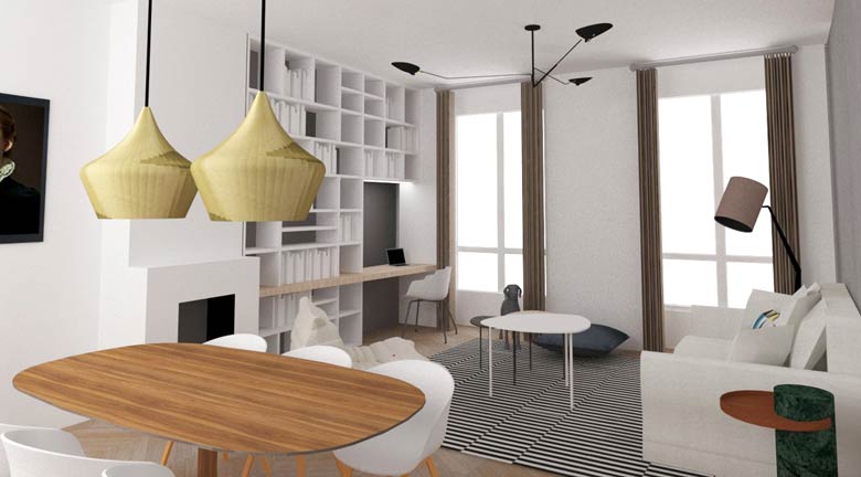 Vue 3 dimensions d'un projet d'architecture d'intérieur d'aménagement d'un bureau dans un appartement