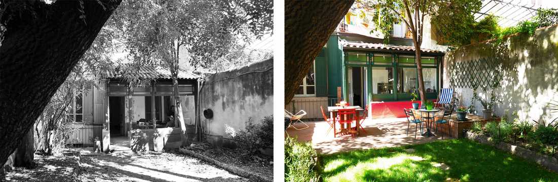 Aménagement paysager du jardin d'une maison