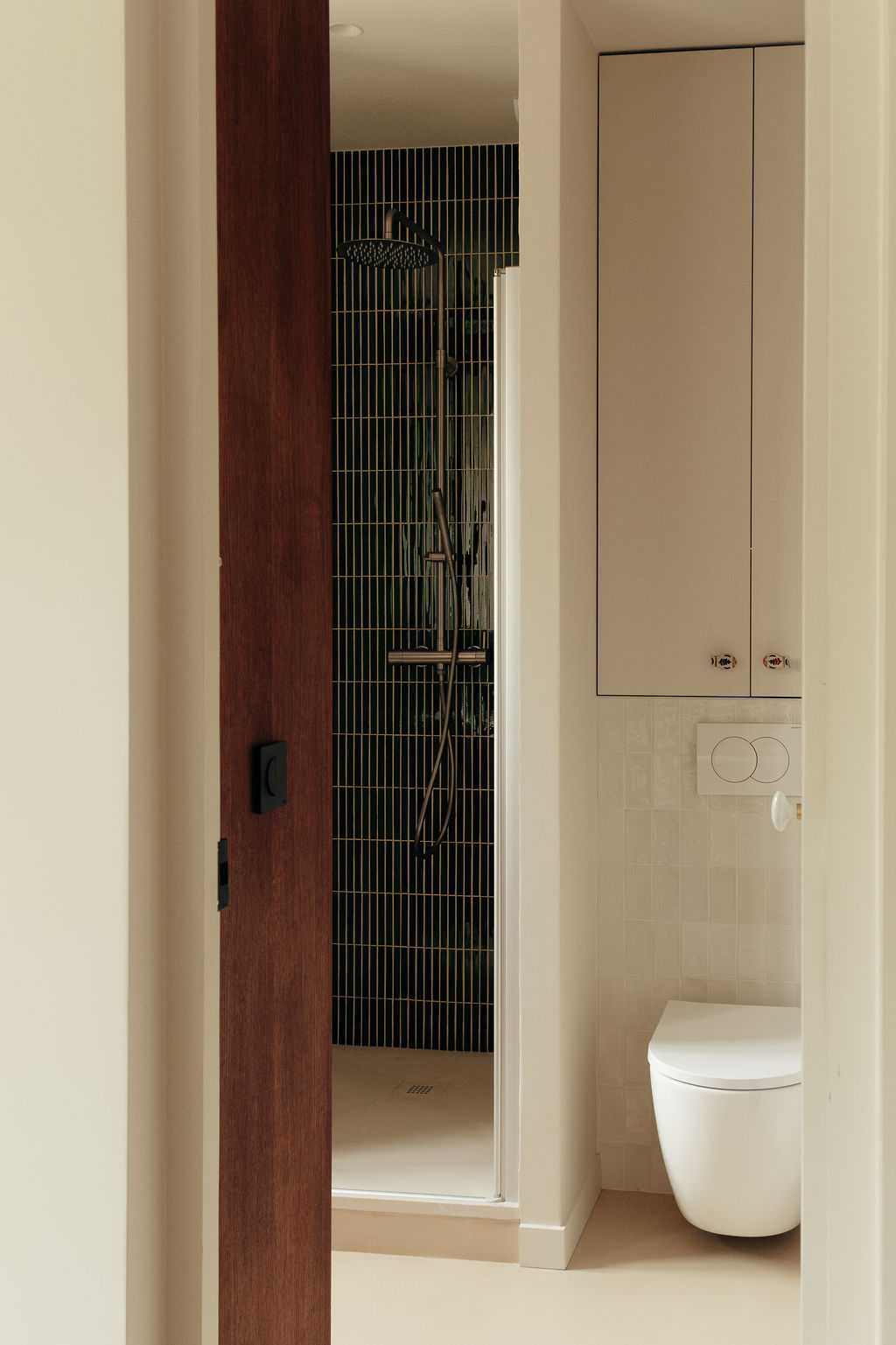 Restructuration d'un appartement à Paris 17 - la salle d'eau avec douche et WC suspendu
