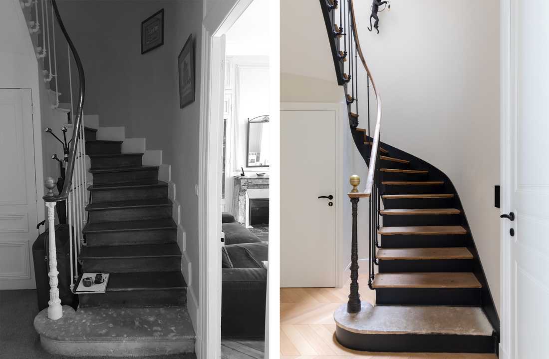 Avant - Aprés : Rénovation de l'escalier par un architecte d'intérieur à Paris