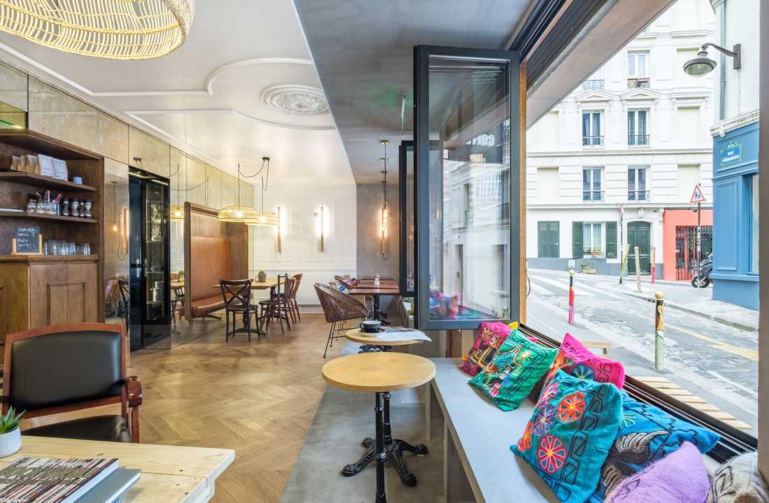 Aménagement d'un café chic par un architecte spécialiste de l'architecture commerciale à Paris