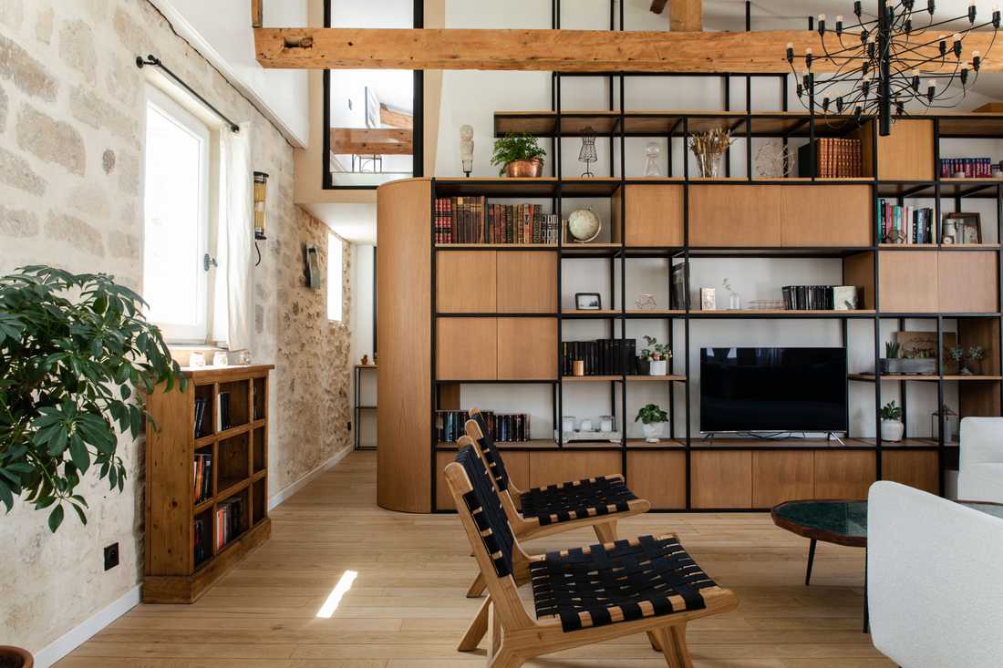 Meuble bibliothèque dessiné par un architecte d'intérieur à Paris