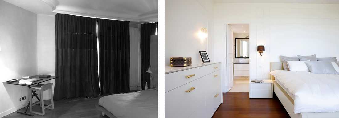 Avant - après : Décoration d'une chambre parentale par un architecte d'intérieur à Paris
