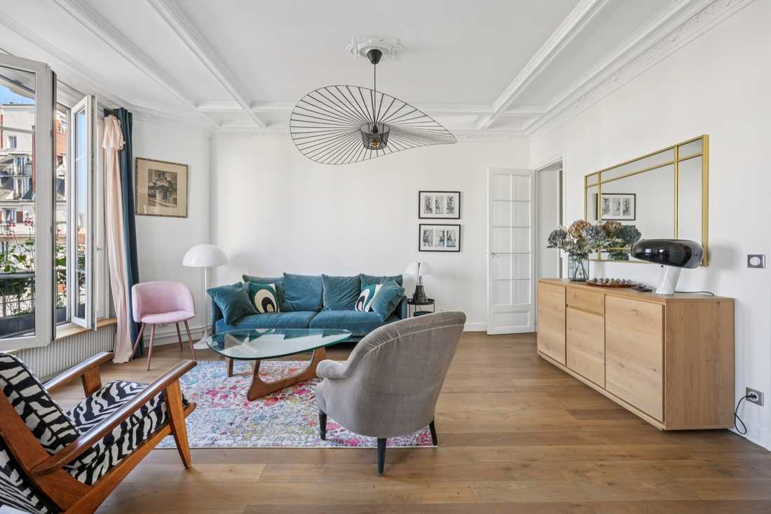 Salle de sejour rénovée par un architecte d'intérieur à Asnieres