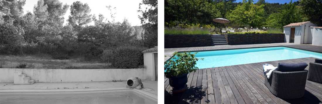 Avant-après : relooking d'un jardin avec piscine par un paysagiste à Paris