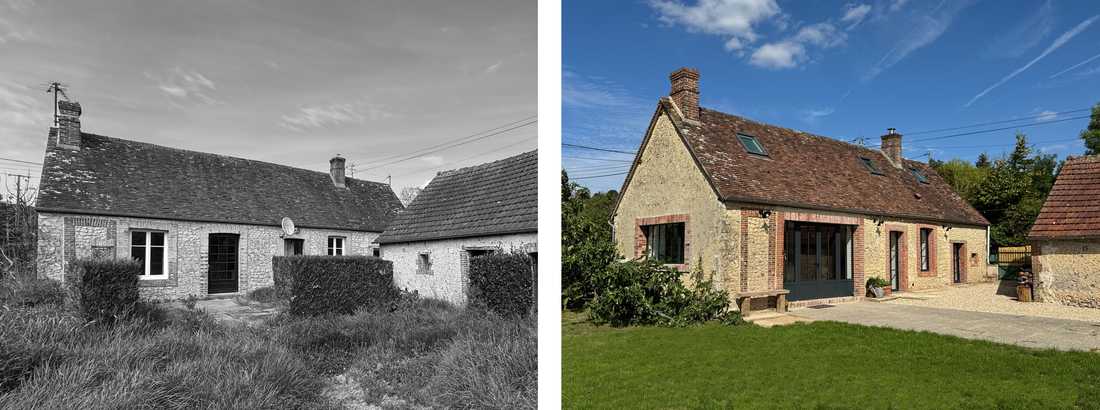 Avant - Après : extérieur de la maison ancienne du Perche rénovée