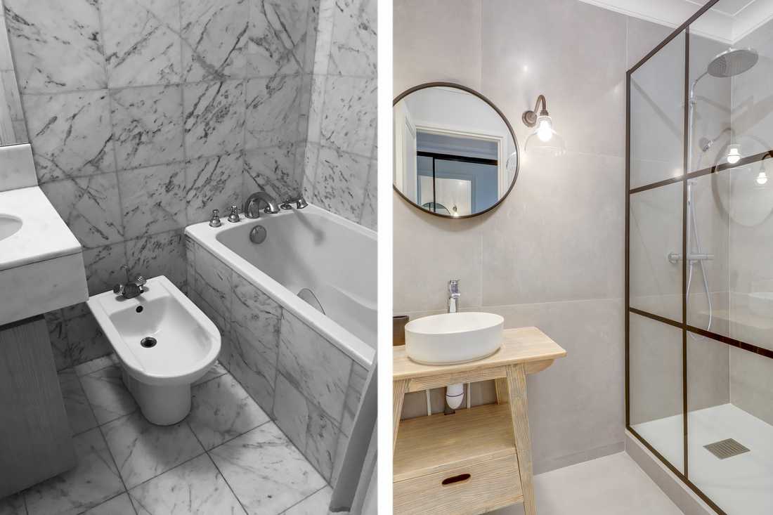 Avant - après : Rénovation d'une salle de bain par un architecte d'intérieur en Ile de France