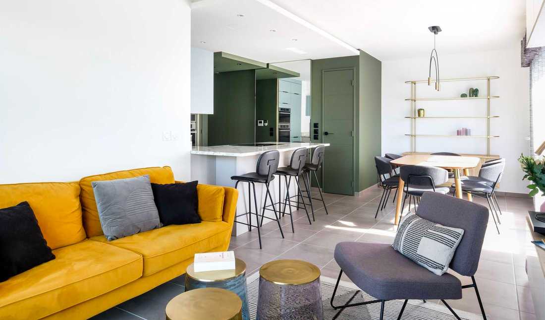 Interior design of the living room of a new apartment in Paris