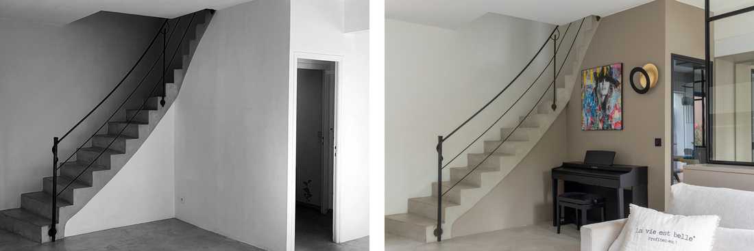 Avant-après : habillage d'un escalier et le coin piano