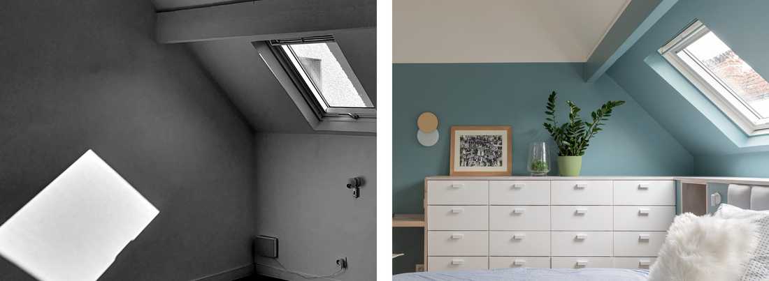 Avant-après : aménagement d'une chambre sous les combles par un architecte d'intérieur à Meudon