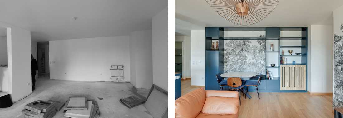 Avant - Après : Conception de rangement sur mesure dans l'espace de vie de l'appartement