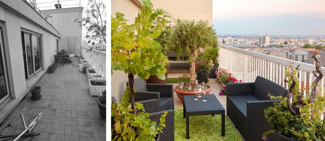 Aménagement d'une terrasse par un jardinier paysagiste à Paris