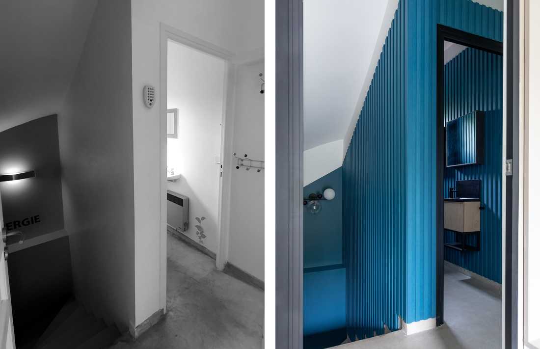 Avant-après : WC habillé de valchromat bleu