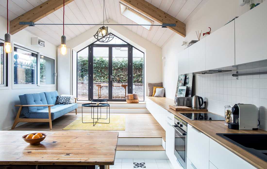 Aménagement interieur de l'extension d'une maison style loft