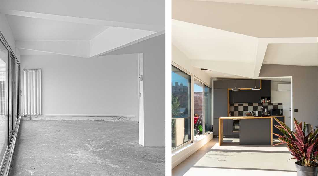 Avant-Après : Aménagement d'une cuisine ouverte dans un duplex par un architecte à Paris