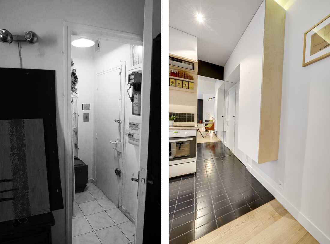 Avant-après : Décloisonnement d'un petit appartement par un architecte à Paris